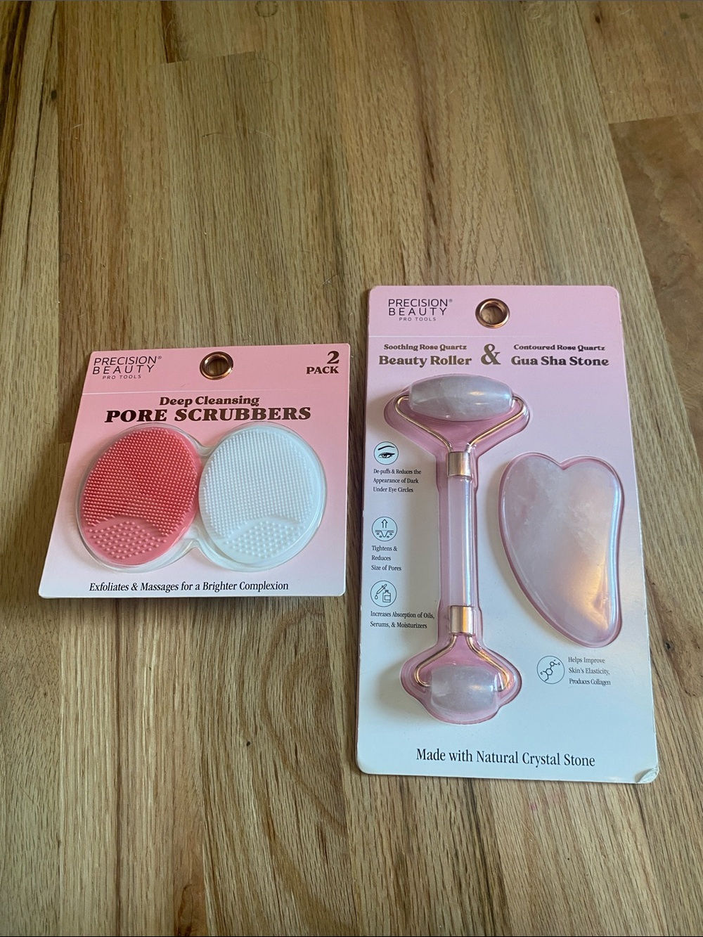 Precision Beauty Rose Quartz Roller & Pore Scrubbers Set - Pink